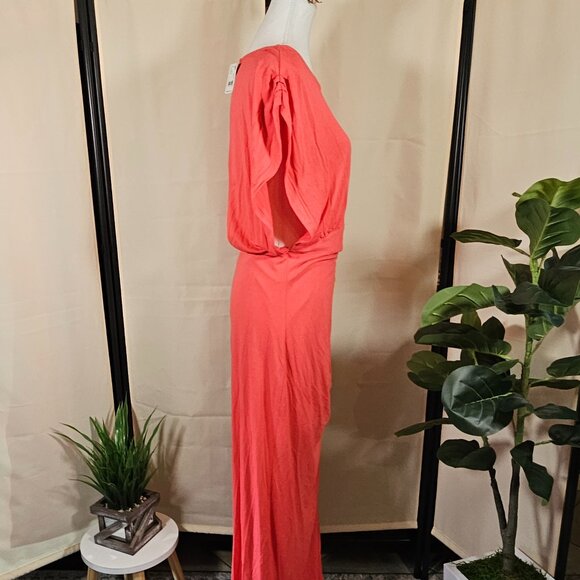 NWT Free People Lakeside Ruched Slit Dress Color Bella Rose Size Large - Picture 2 of 12